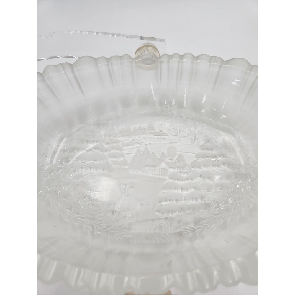 Winter Dreams‎ Glass Bowl with Handle Holiday Dish Display Candy Chocolates